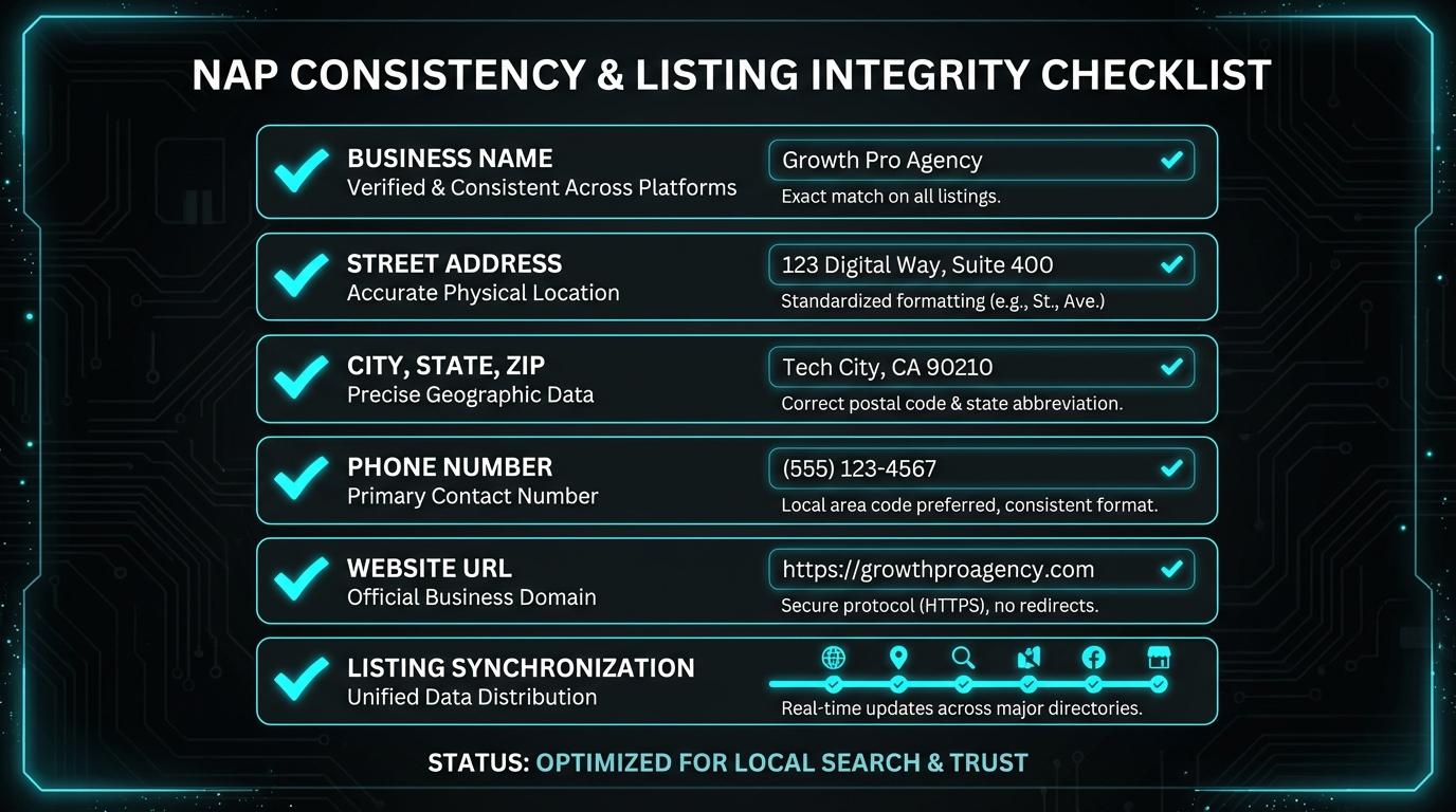 NAP consistency listing integrity checklist contractors