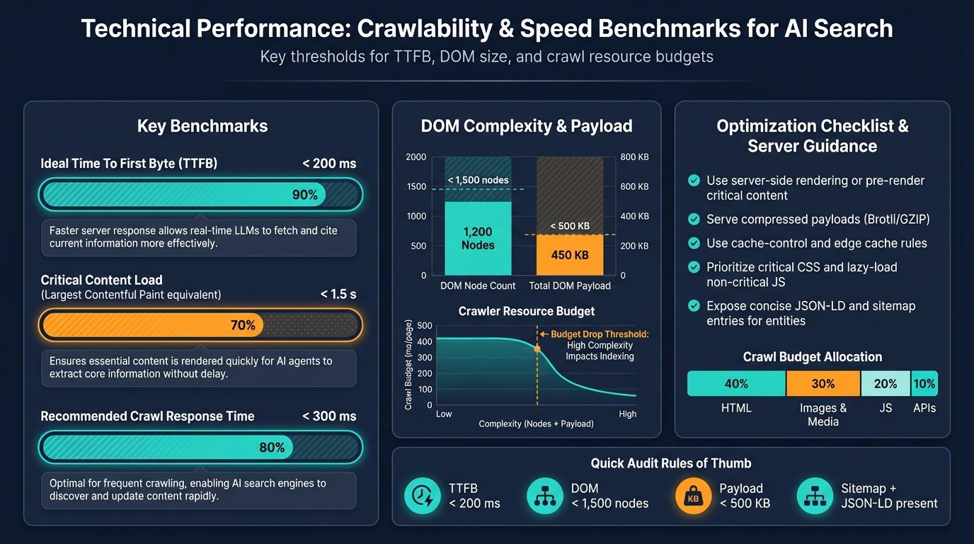 technical performance crawlability AI search infographic semantic structure