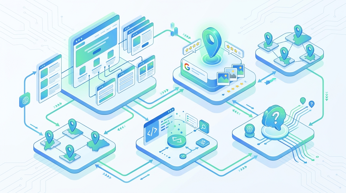Contractor SEO strategy system connecting local search reviews and AI answers