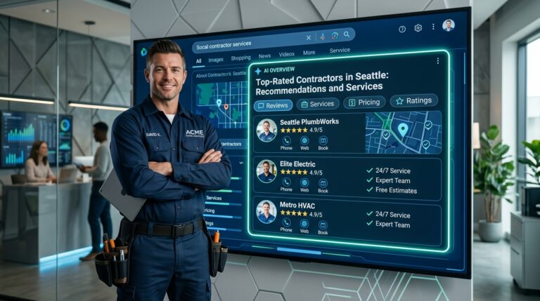 Contractor viewing AI Overview in search results for 2026 SEO strategy