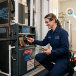 HVAC technician with AI search overlays and local map pack