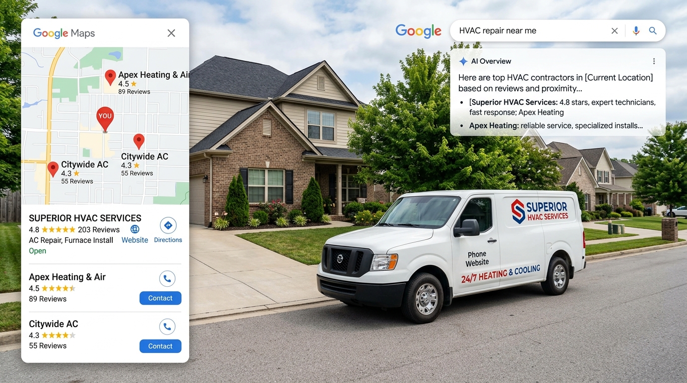 HVAC service van and local map pack results