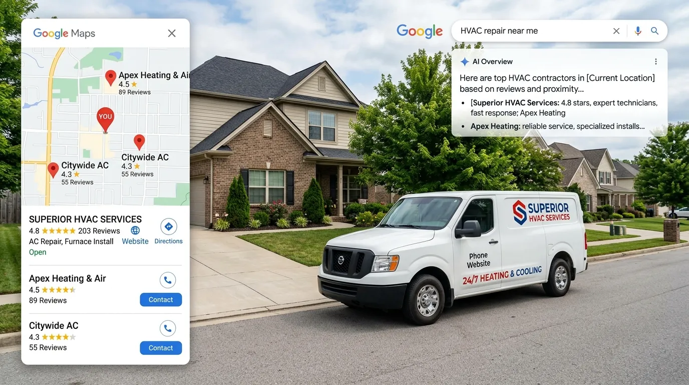 HVAC service van and local map pack results