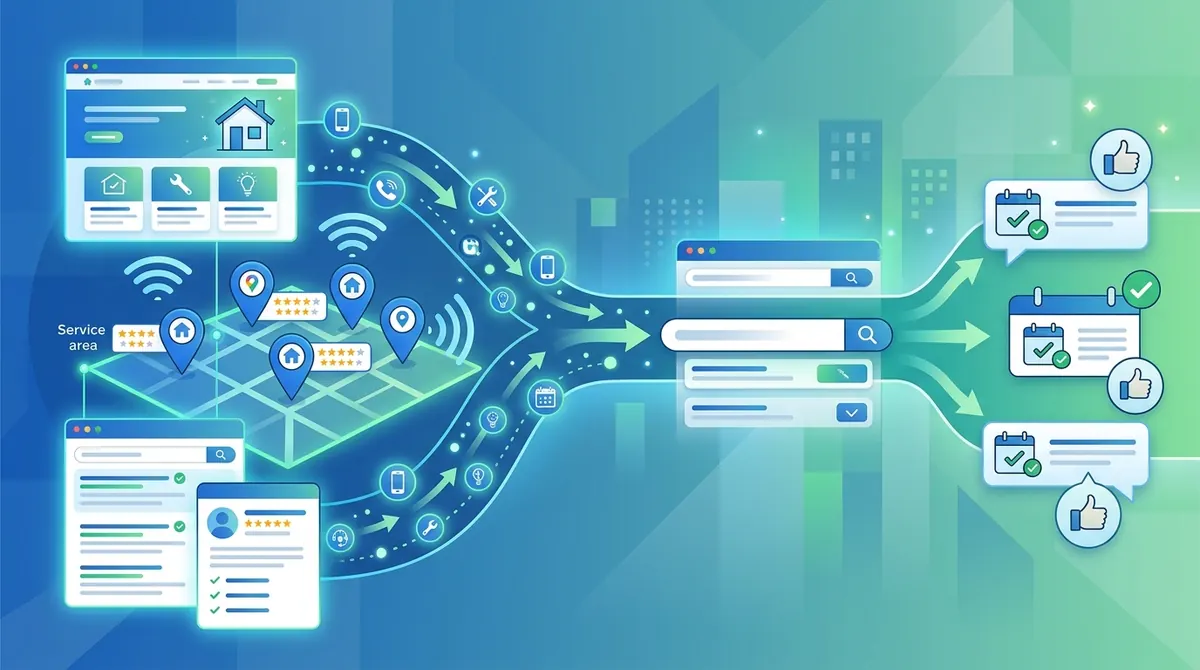 Home services SEO connects contractor websites, map listings, and service-area signals to booked jobs